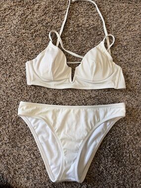 White two piece swim suit